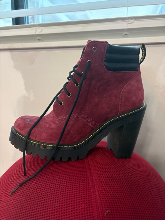 Dr. Martens Shoes - Dr. Martens Women's Burgundy Suede Lace-Up Chunky Heel Boot